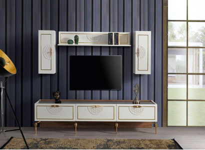 Dining room set: table, 4x chair, sideboard, mirror, furniture, 7-piece, new, modern